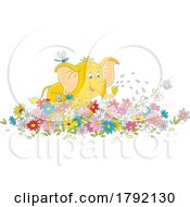 Poster, Art Print Of Cartoon Elephant Watering A Garden