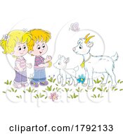 Poster, Art Print Of Cartoon Children And Goats