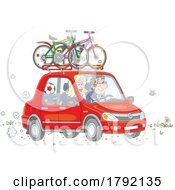 Cartoon Couple Taking A Road Trip With Bikes