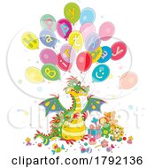 Poster, Art Print Of Cartoon Happy Birthday Greeting And Dragon