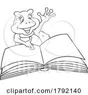 Cartoon Black And White Female Frog With A Book