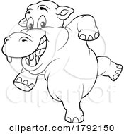 Cartoon Black And White Dancing Hippo