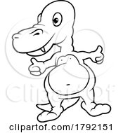 Poster, Art Print Of Cartoon Black And White Thumbs Up Dinosaur