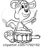Poster, Art Print Of Cartoon Black And White Dog Playing Drums