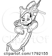 Cartoon Black And White Dwarf With A Pickax On A Slide