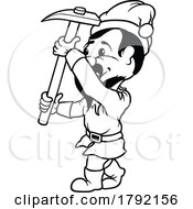 Poster, Art Print Of Cartoon Black And White Dwarf With A Pickax