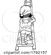 Cartoon Black And White Dwarf Climbing A Ladder