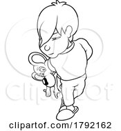 Poster, Art Print Of Cartoon Black And White Boy With A Toy