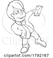 Poster, Art Print Of Cartoon Black And White Boy Holding An Envelope