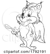 Cartoon Black And White Squirrel With A Spoon