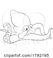 Poster, Art Print Of Cartoon Black And White Pointing Octopus