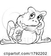 Cartoon Black And White Female Frog With A Book