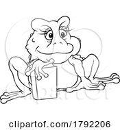 Cartoon Black And White Female Frog With A Book by dero