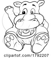 Cartoon Black And White Waving Hippo by dero