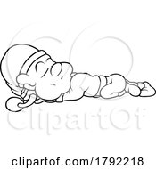 Cartoon Black And White Sleeping Dwarf Or Leprechaun