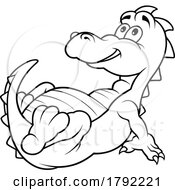 Cartoon Black And White Resting Dinosaur