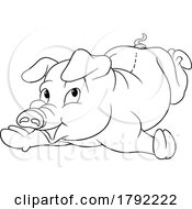 Poster, Art Print Of Cartoon Black And White Resting Pig