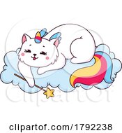 Poster, Art Print Of Unicorn Cat With A Magic Wand On A Cloud