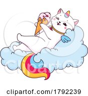 Unicorn Cat With An Ice Cream Cone On A Cloud