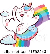 Unicorn Cat Sliding Down A Rainbow