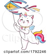 Poster, Art Print Of Unicorn Cat Flying A Kite
