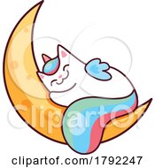 Unicorn Cat Sleeping On A Crescent Moon