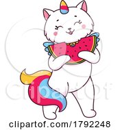 Poster, Art Print Of Unicorn Cat Eating Watermelon