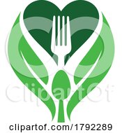 Poster, Art Print Of Green Leaves With A Fork And Spoon