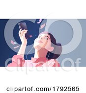 Poster, Art Print Of Young Woman In Headphones Listening Music On Smartphone
