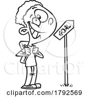 Poster, Art Print Of Cartoon Clipart Outline Happy Boy At A Goal Sign