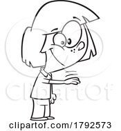 Poster, Art Print Of Cartoon Clipart Outline Girl Playing Rock Paper Scissors Roshambo And Gesturing Paper