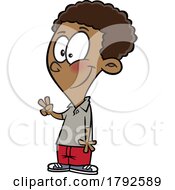 Cartoon Boy Playing Rock Paper Scissors Roshambo And Gesturing Scissors