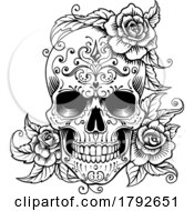 Skull Roses Abstract Pattern Tattoo Design by AtStockIllustration