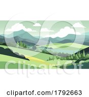 Poster, Art Print Of Landscape Background Hills Mountains Fields Trees