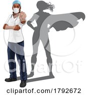 Poster, Art Print Of Super Hero Black Woman Doctor Or Nurse Pointing