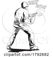 World War Two American GI Soldier Firing Aiming Rifle Viewed From Rear Comics Style Drawing
