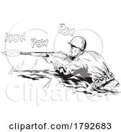 Poster, Art Print Of World War Two American Gi Soldier Aiming Firing Rifle In Foxhole Side View Comics Style Drawing