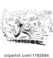 World War Two American GI Soldier Diving For Cover In Explosion Comics Style Drawing