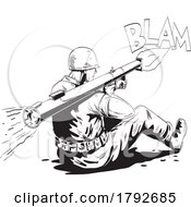 World War Two American GI Soldier Firing Bazooka Comics Style Drawing