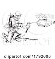 Poster, Art Print Of World War Two American Gi Soldier Firing Bazooka Or Stovepipe Rocket Launcher Comics Style Drawing