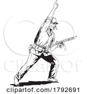 World War Two American GI Soldier With Rifle Leading Charge Side Angle View Comics Style Drawing