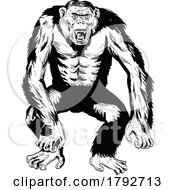 Poster, Art Print Of Angry Aggressive Chimpanzee In Fighting Stance Front View Comics Style Drawing