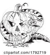 Poster, Art Print Of Jack-O-Lantern Halloween Pumpkin Fighting Rattlesnake Viper Snake Comics Style Drawing