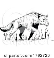 Poster, Art Print Of Wolf Or Wild Dog Stalking During Winter Viewed From Low Angle Comics Style Drawing