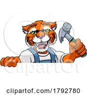 Tiger Carpenter Handyman Builder Holding Hammer by AtStockIllustration #COLLC1792780-0021