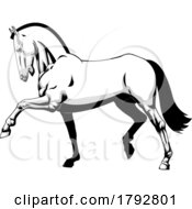 Poster, Art Print Of Cartoon Grayscale Horse Trotting
