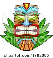 Cartoon Tribal Tiki Mask And Leaves