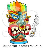 Poster, Art Print Of Cartoon Tribal Tiki Mask Smoking A Doobie
