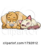 Poster, Art Print Of Cartoon Siamese Cuddling With A Sad Dog