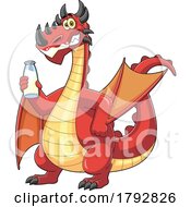 Poster, Art Print Of Cartoon Happy Dragon With A Milk Mustache